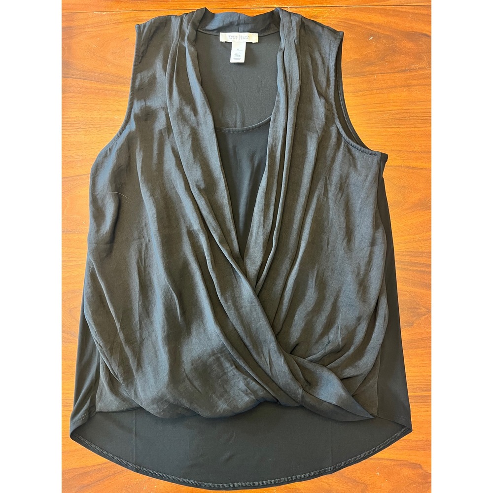 White House Black Market Black Draped Surplice Sleeveless Blouse Top Medium